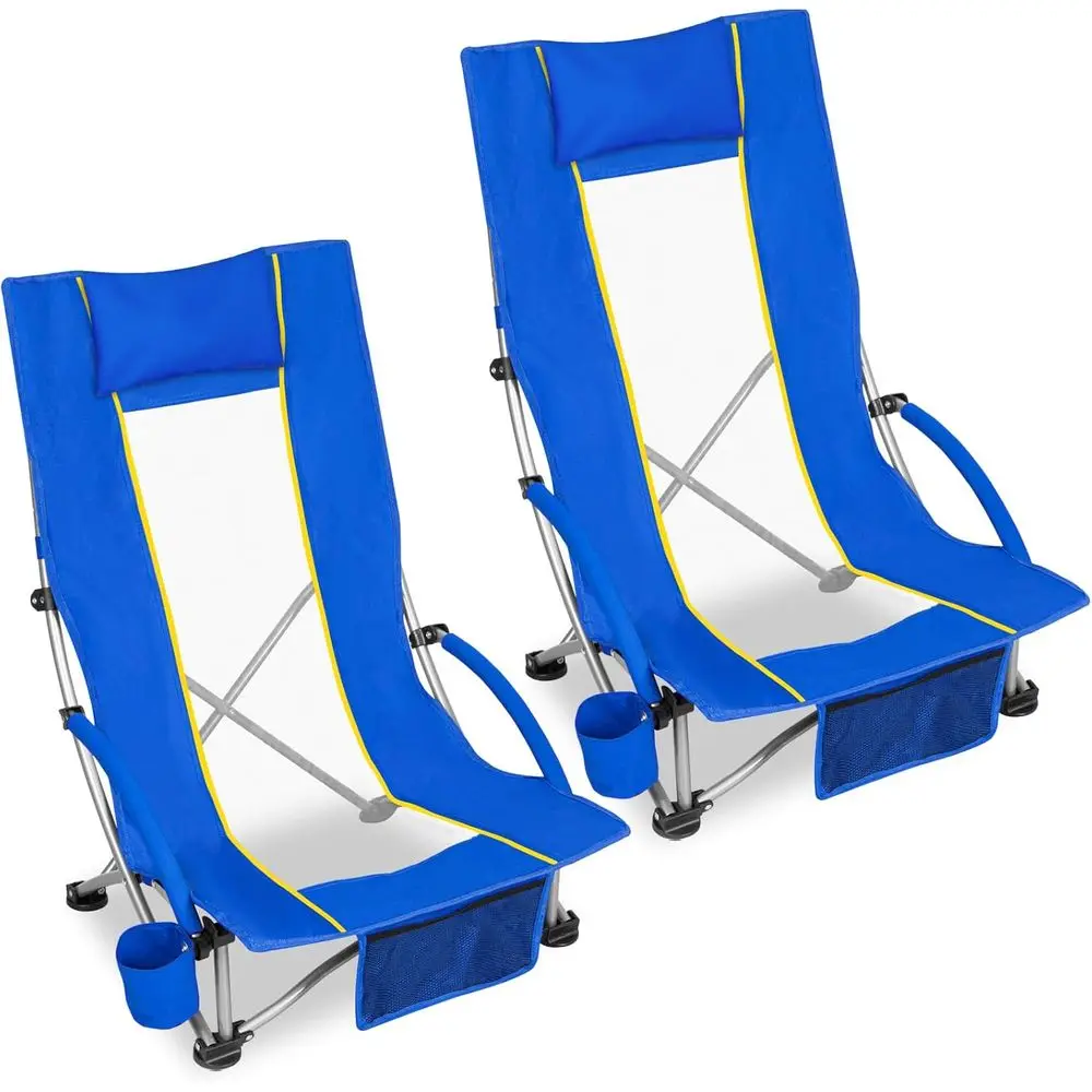 

Прочное легкое складное пляжное кресло-рюкзак с подстаканником и отсеком для хранения, грузоподъемность 400 фунтов, синее