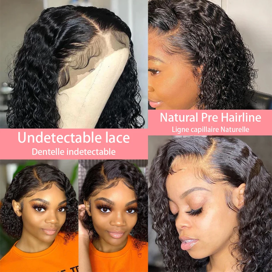 Short Curly Human Hair Bob Wig 13x4 Deep Water Wave Lace Front Human Hair Wigs For Women PrePlucked Brazilian 4x4 Lace Wig Hair