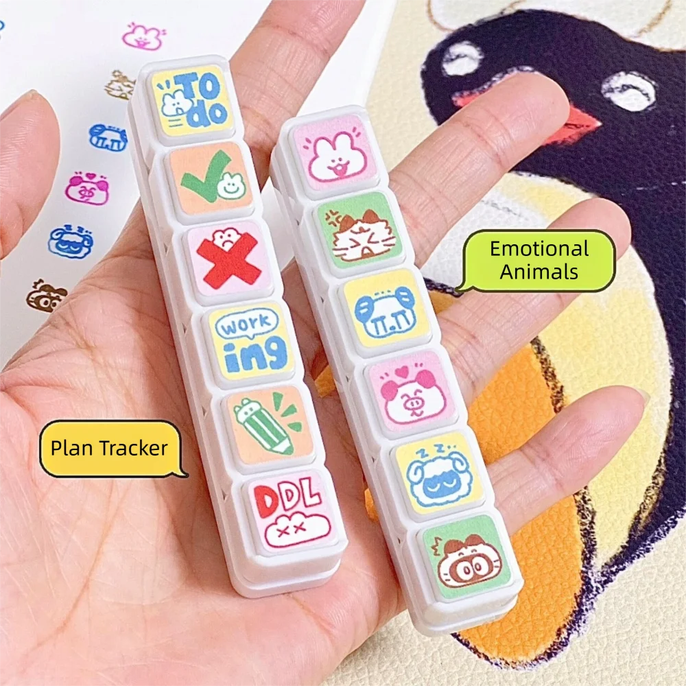 New Cartoon Animal Seal Stamp Set Kawaii Versatile DIY Stamps Six Button Set Reward Stamps Daily Decorative