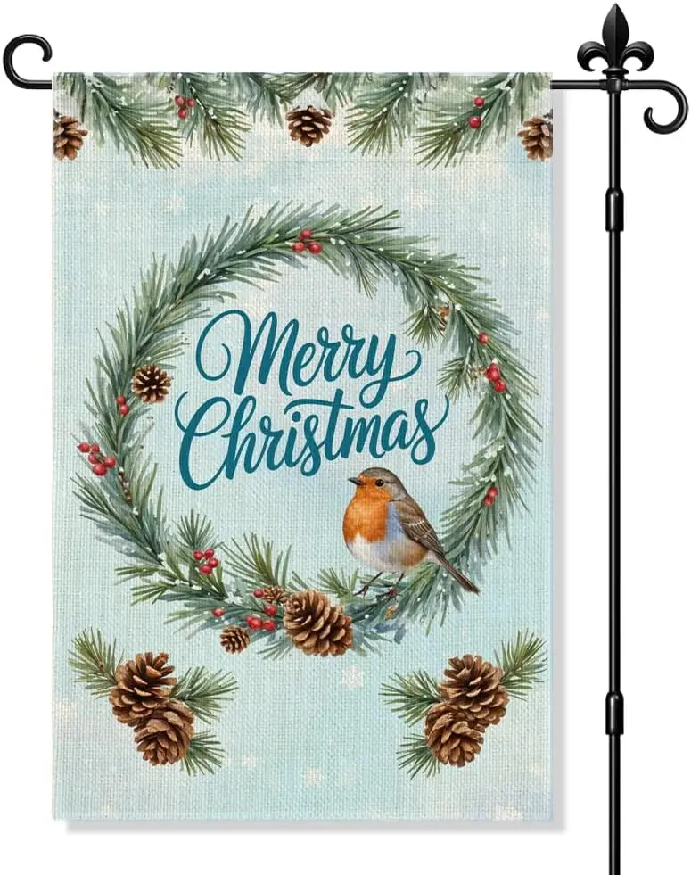 Merry Christmas Garden Flag Double Sided Yard Outdoor Decoration 12x18 Inch, Merry Christmas Wishes Entry Flag, Winter Holid LLG