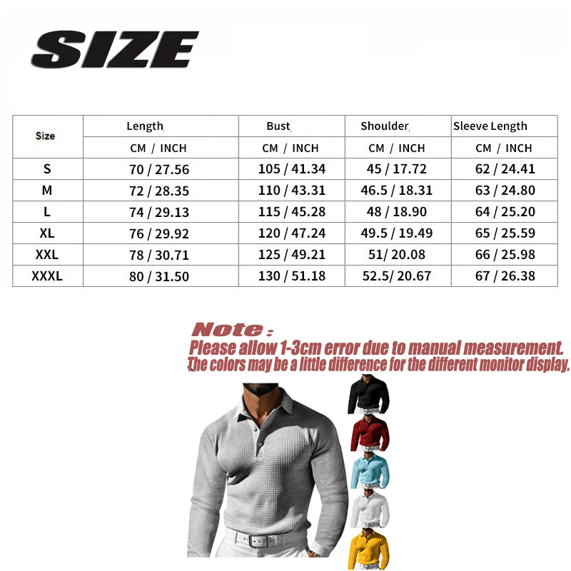 Polo Casual a maniche lunghe da uomo autunno moda tinta unita Slim risvolto bottone Waffle Golf Pullover Holiday Casual t-Shirt