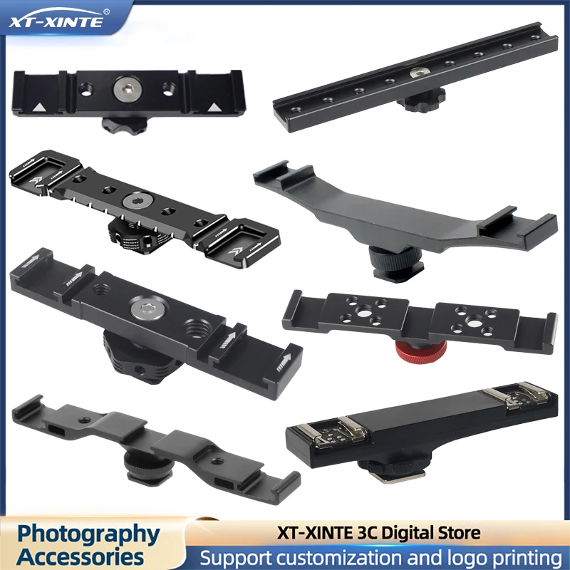 Cold Shoe Mount Adapter Extension Bar Bracket Stand for Camera Mobile Phone Vlog Video Light Triple Hot Shoe Plate Mount