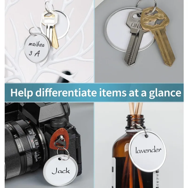 10-50pcs Metal Rim Key Tags Round Writable Blank Paper Labels with Key Rings Identifiers Key Chains For Backpack Luggage Pet