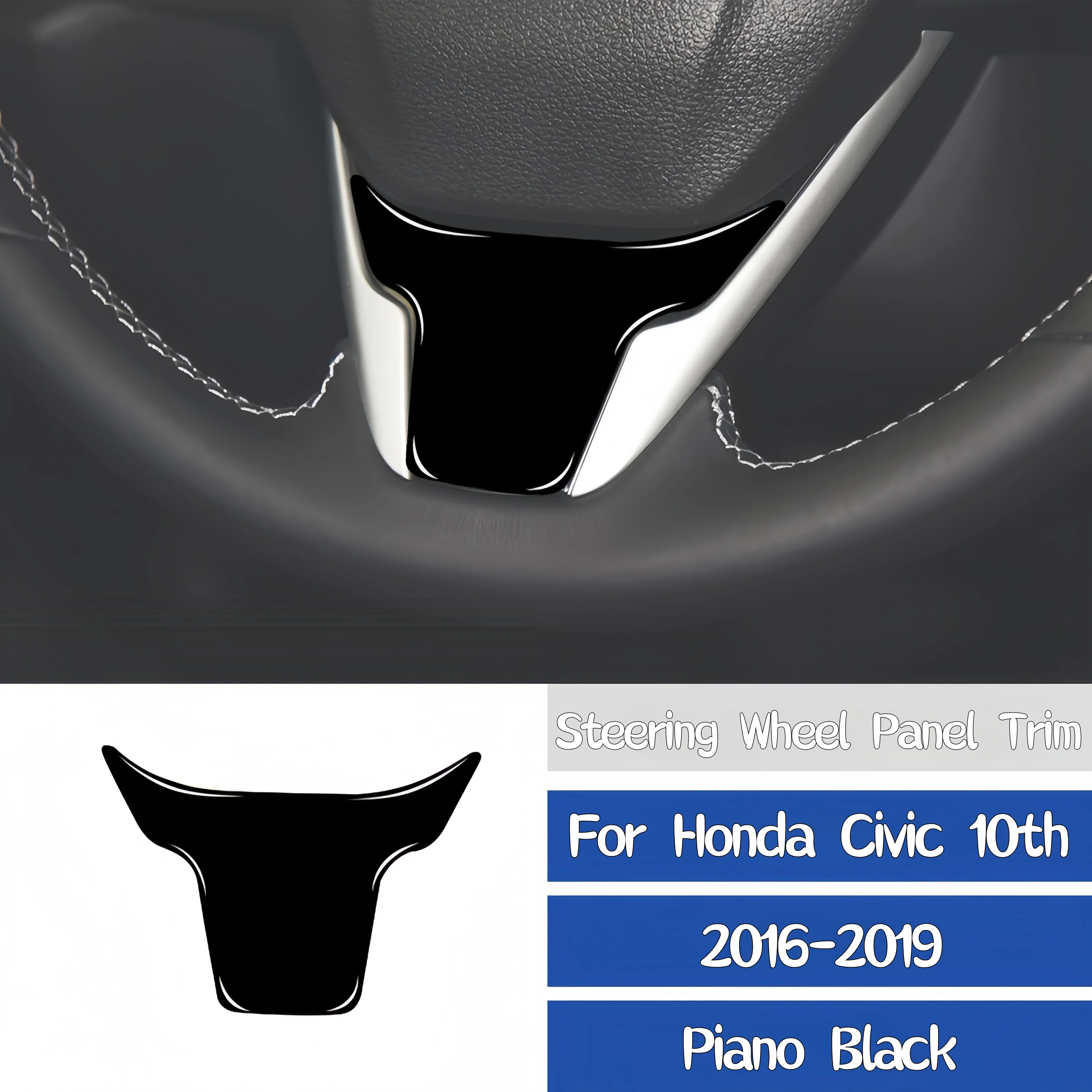

For Honda Civic 10th Gen 2016-2019 Piano Black Interior Car Steering Wheel Panel Chin Decoration Cover Trim Sticker Accessories