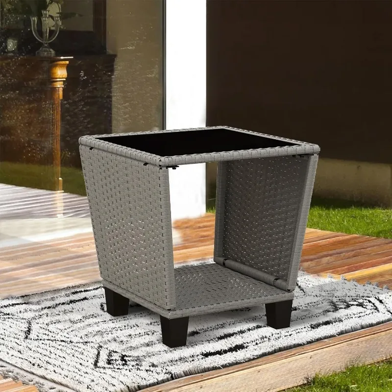 

Wicker Side Coffee Table Outdoor Side Tables with Storage Bistro Table Patio Furniture Square End Tables Garden Table