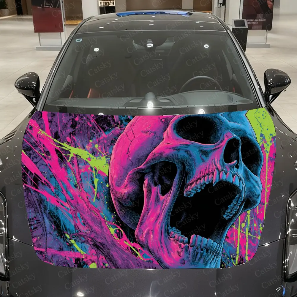

Neon Fangs Car Vinyl Wrap, PVC Waterproof Car Hood Sticker, Self-Adhesive Scratch-Resistant Stickers