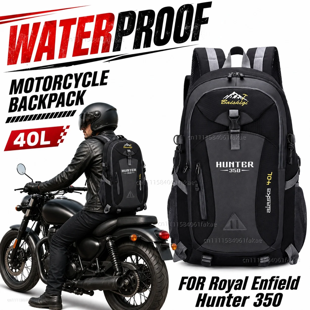 FÜR Royal Enfield Hunter 350 2022-2026 Motorrad-Rucksack 40L Wasserdichter Reiserucksack Outdoor Wandern Camping Tagesrucksack