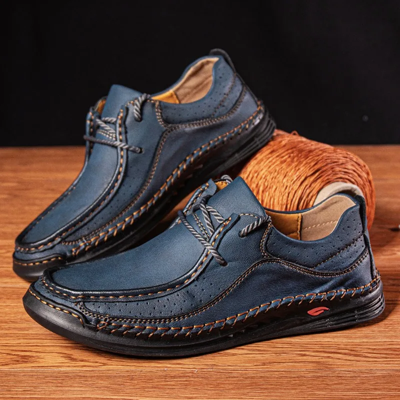 Hand-stitching Leather Shoes Men Casual Sneakers Comfty Driving Shoe Breathable Leather Loafers Men Shoes Design Moccasins