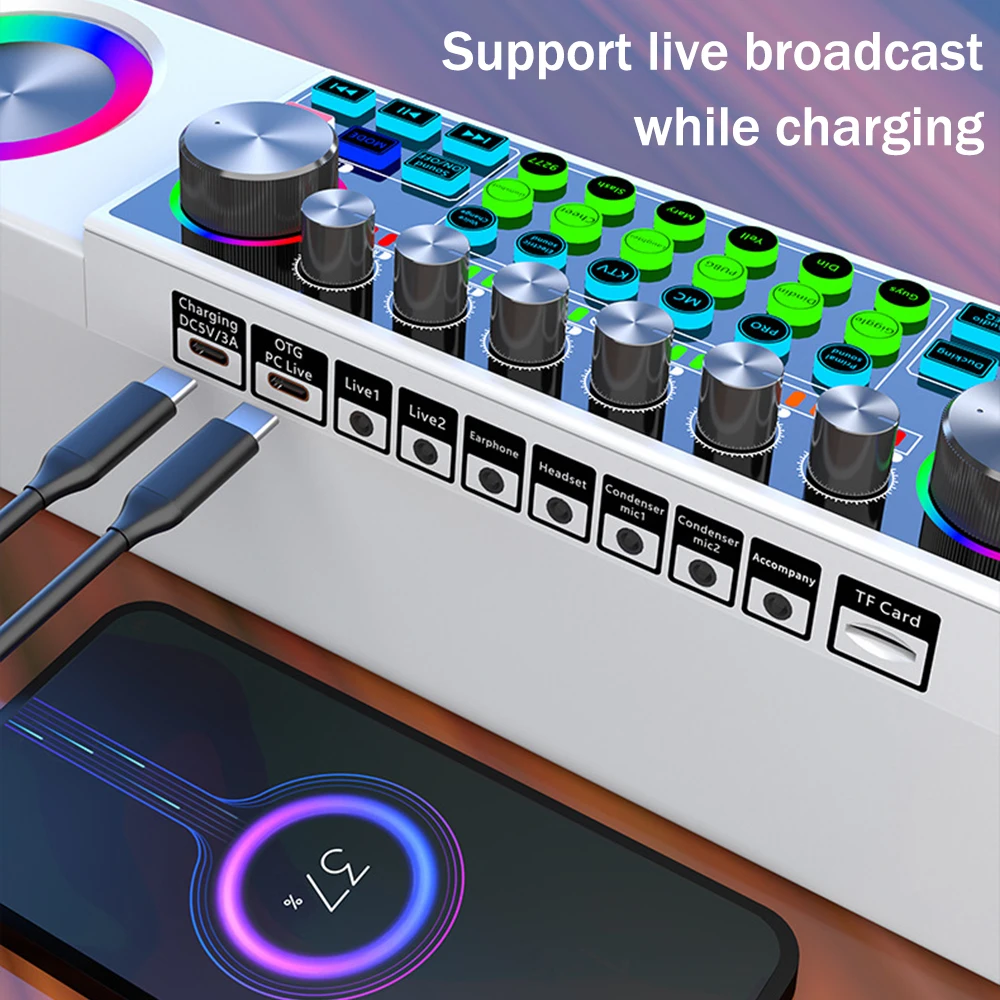 Imagem -05 - All-in-one Live Sound Card com Alto-falante Gravação de Estúdio Placa de Som Microfone Mixer Voice Changer Live Streaming Audio