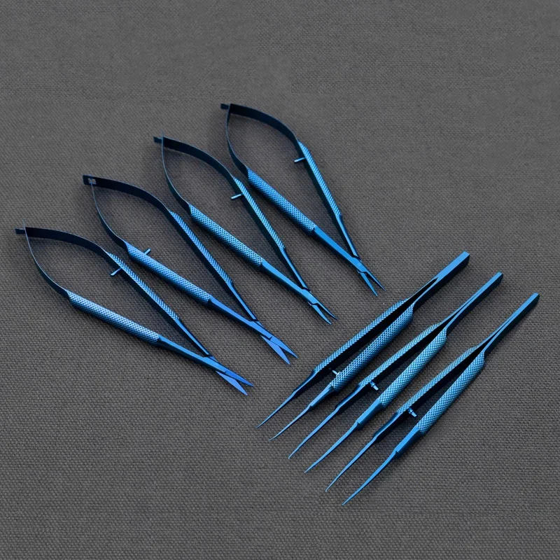 أدوات الجراحة المجهرية من التيتانيوم مجموعة أدوات الجراحة المجهرية مقص حامل الإبرة ملقط 14 سنتيمتر