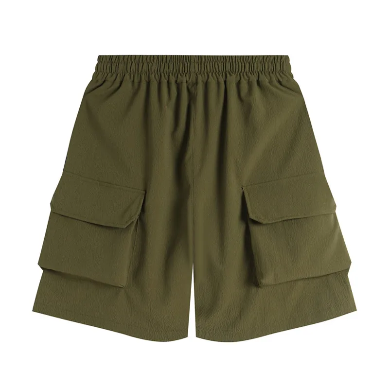 Celana Pendek Kasual Musim Panas Baru Celana Pendek Olahraga Cepat Kering Elastis Warna Murni Pria Celana Pendek Overall Multi-saku Latihan Pakaian Olahraga Jogger