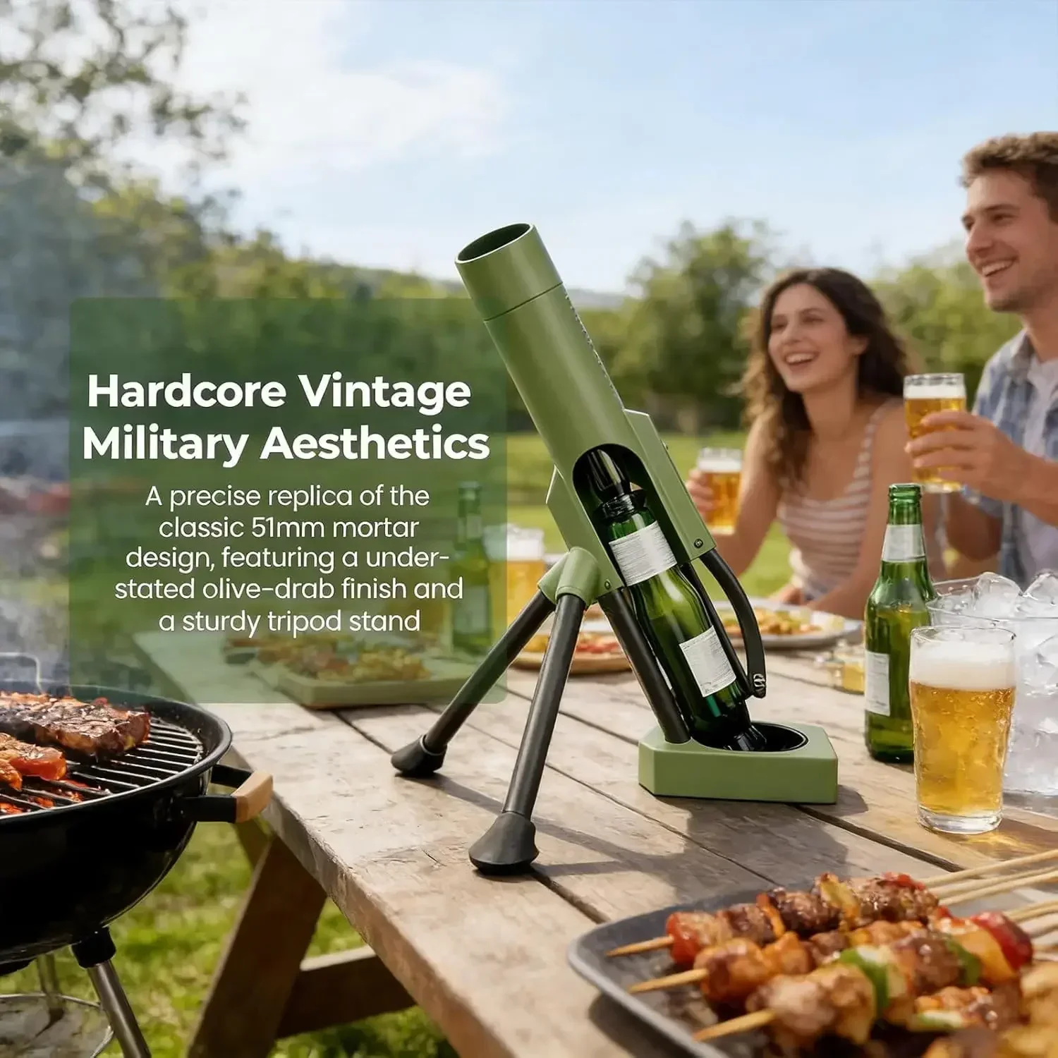 Heavy Duty For 330ml Beer Bottle Mortar Opener Tactical Cap Launcher Handsfree Push Down Funny Bar Party Drinking Game Tool