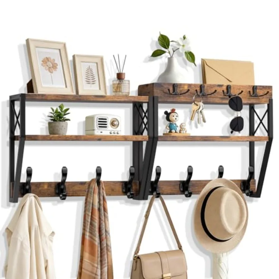 

Upgraded 32-inch Coat Rack Wall Mount with Shelf 4 in 1 Versatile Coat Hanger Key Holder Wall Mount 3-Tier Entryway Wall Shelf