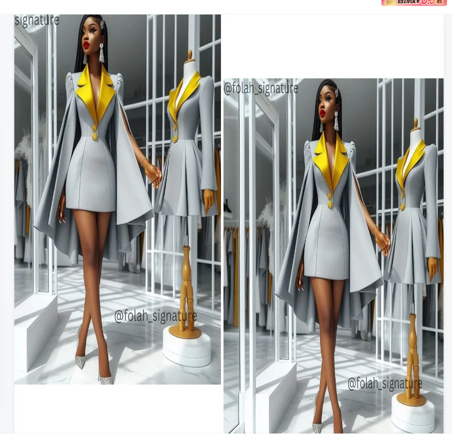 Grey Yellow Women Suit Skirt 1 Piece Long Blazer Prom Dress Customized Split Sleeves Formal Guest Wedding Tuxedos Party Coat