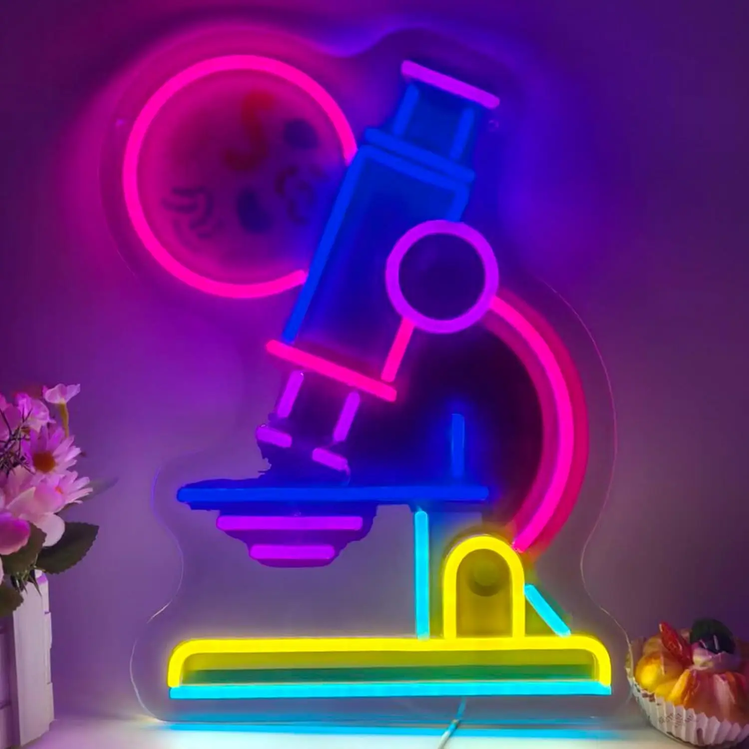 

Microscope Neon Sign Science Classroom Decor USB Dimmable LED Light for Lab Biology Room Study Room Teacher Office Decoration