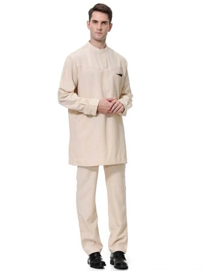 Conjunto muçulmano Jubba Thobe para homens, Djellaba, Kaftan, Dubai, Abaya, Tops e Pant, Ramadã islâmico, árabe saudita e muçulmano, Djellaba, Paquistão e Kaftan, 2 PCs