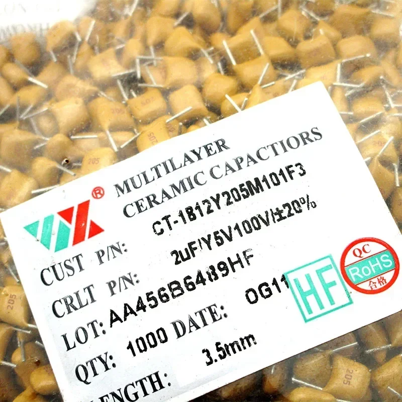 In-line Monolithic Capacitor 100V205 2UF CT-1812Y205M101F3 1812 Large Chip Foot Distance 5