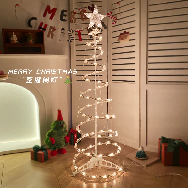 2024 New Arrivals Foldable Christmas Tree with LED Lights for Home Scene Decoration and High-end Sense