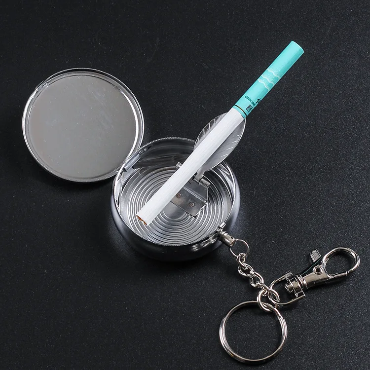 Pocket Mini Ashtray Ash Box Case Ash Tray with Key Chain Portable Tobacco Box Case Cigarette Ash Box Ashtray Keychain Decor Tray