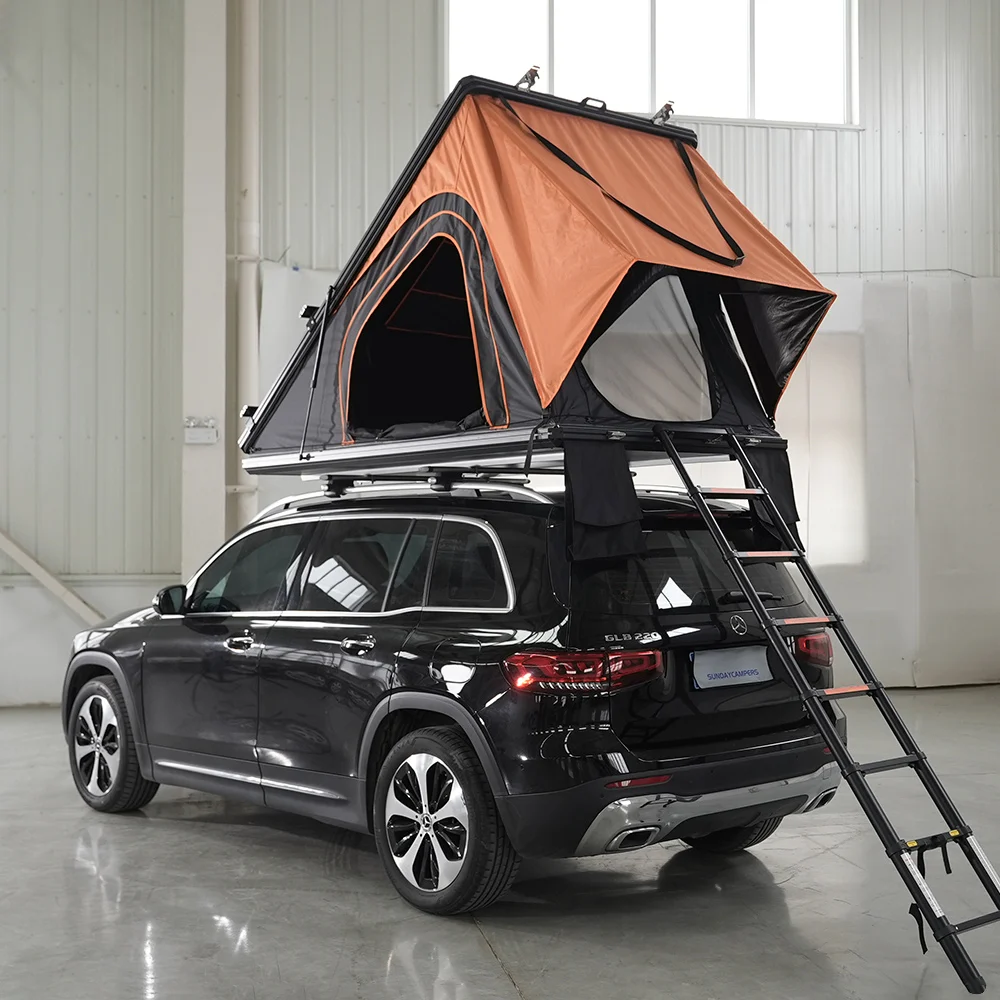 

A Oem Customize 4Wd Offroad Camping Insulated Waterproof Folding Dark Gray Aluminum Shell Triangle Rooftop Tents
