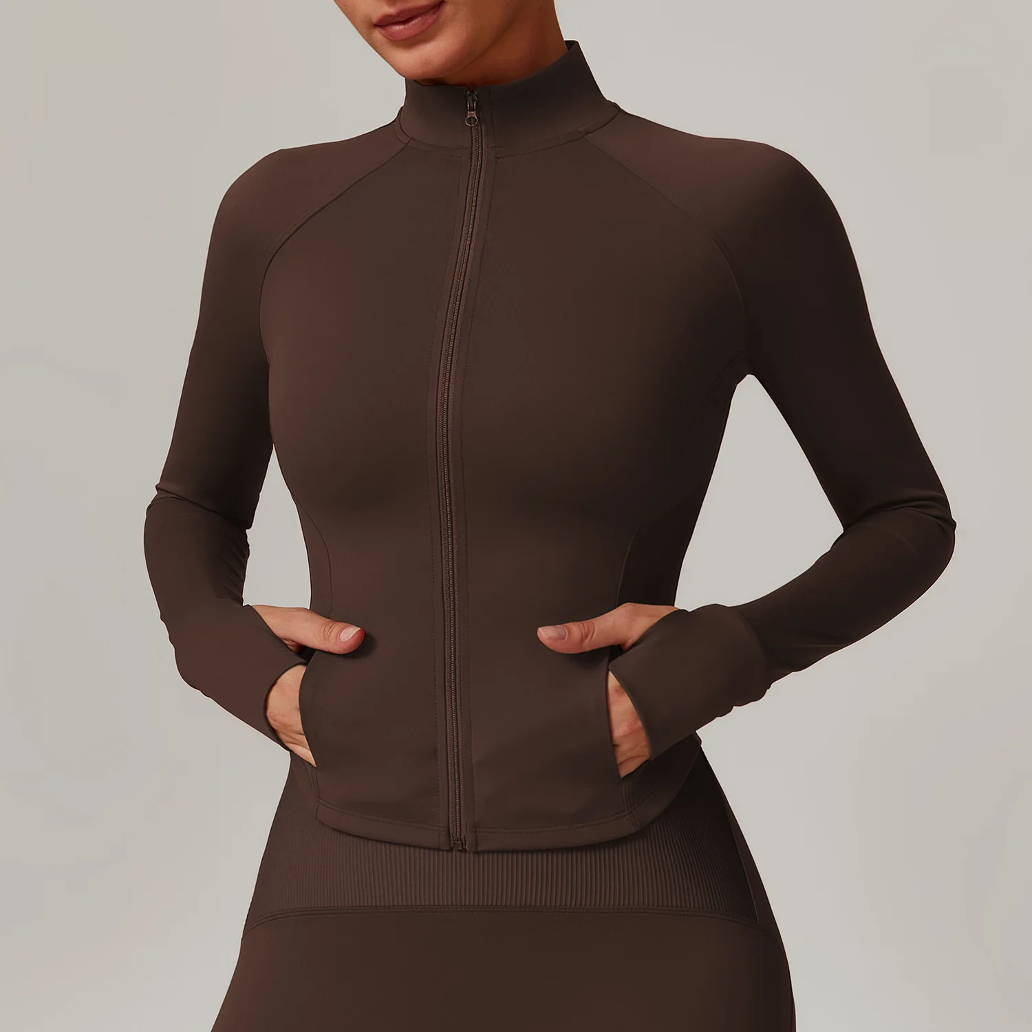 Women Long Sleeve Sports Jacket with Pockets Yoga Shirt Quick Dry Gym Top Sunscreen Sportswear Running Coats Zip Fitness Clothes