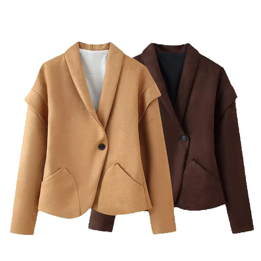 

Autumn new women's clothing French British style lapel long sleeved suede single button casual short suit jacket jacket