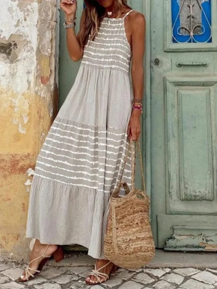 Women Loose Dress Fashion Sleeveless Spaghetti Strap Robe Dresses Lady Casual Boho Holiday Beach Skirt Summer Womens Clothing