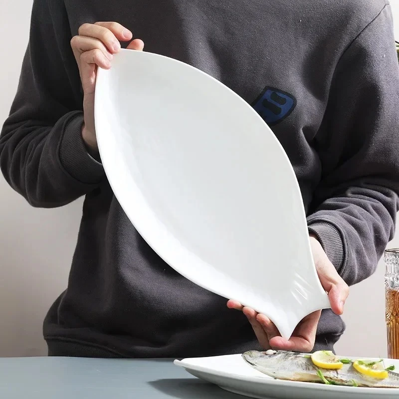 creative-household-ceramic-fish-plate-tableware-fish-shape-simple-white-steamed-fish-large-plate-hotel-kitchen-tableware-plate