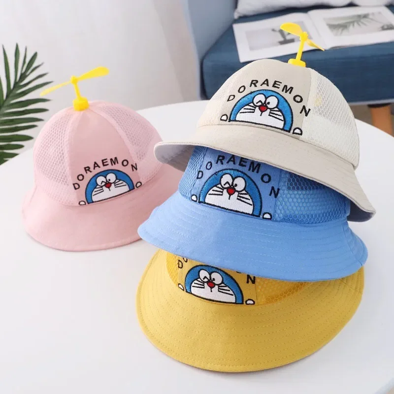 Doraemon Kids Bucket Hat Cute Cartoon Anime Child Beach Round Cap Full Fabric Kuromi Fashion Trend Bamboo Dragonfly Kids Gift