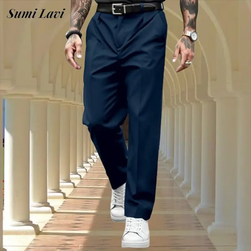 

Vintage Pleated Draped Pants Mens Autumn Casual Solid Color Loose Straight Trousers Spring Fashion Men's Suit Pants