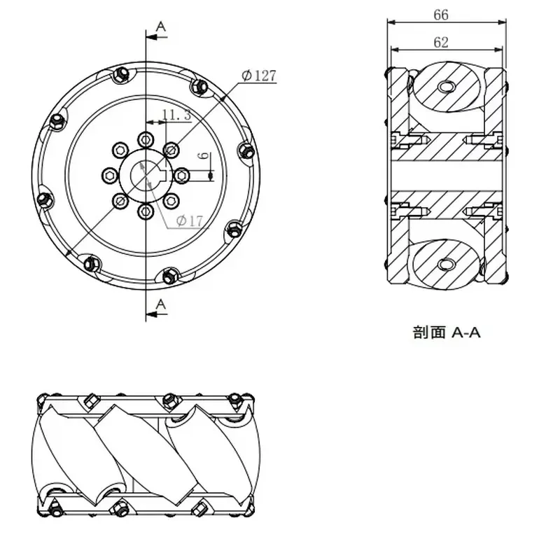 Hot Sale NM127A Load Capacity 200kg a Set of 4pcs Wheels 5 Inch 127mm Metal Mecanum Wheel