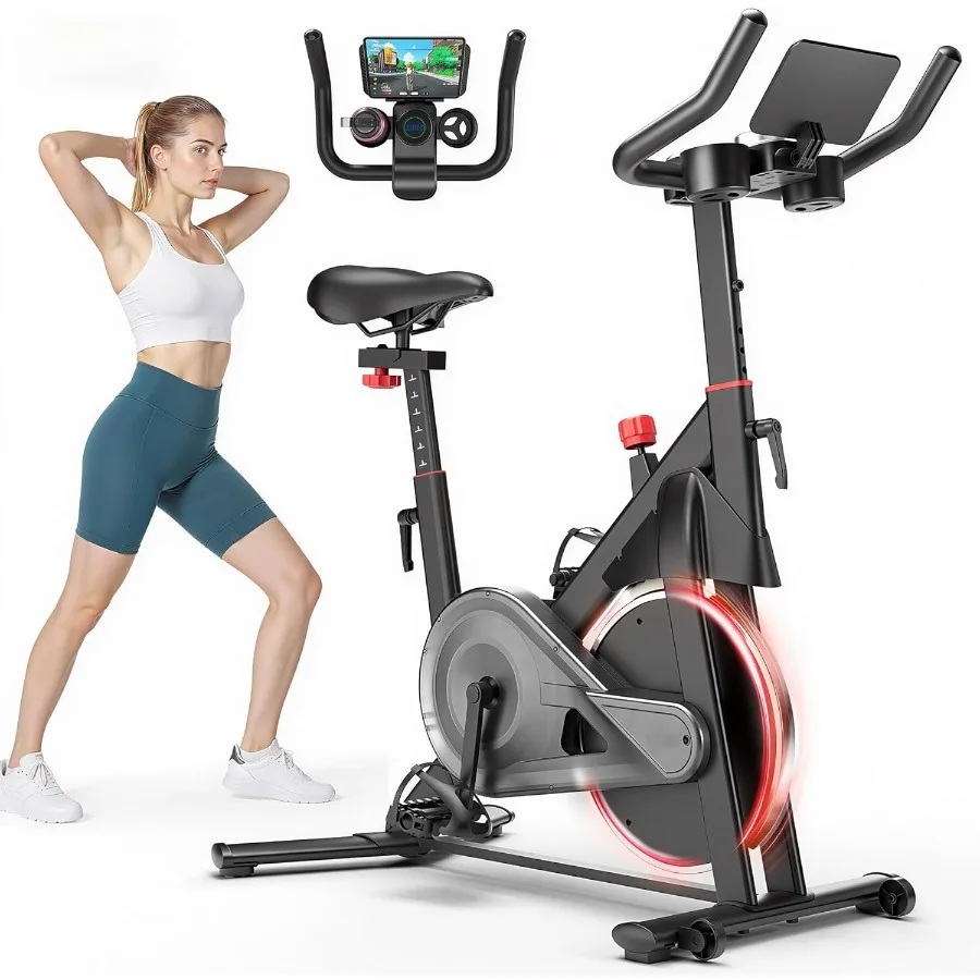 

Indoor Cycling Bike with 32 Levels of Adjustable Magnetic Resistance for Home Workouts Supports Up to 300lbs Features Smart Con