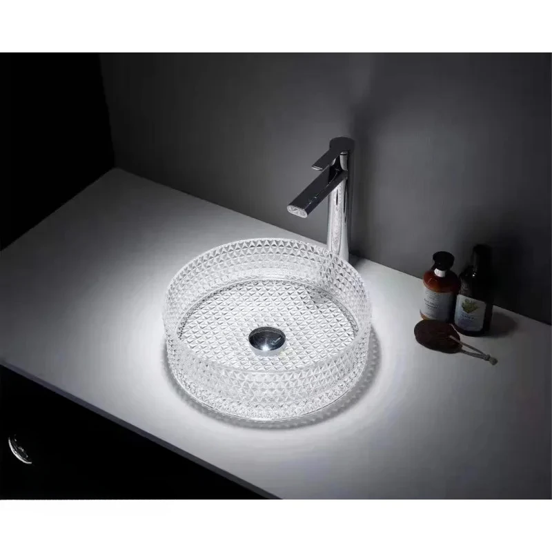 New style artistic design Diamond texture crystal clear glass sink bathroom basin