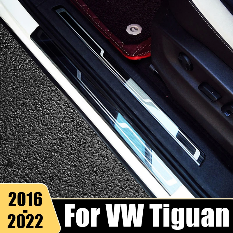 

Stainless Car Threshold Door Sill Trim Strip Welcome Pedals Accessories For Volkswagen Tiguan MK2 2016-2018 2019 2020 2021 2022