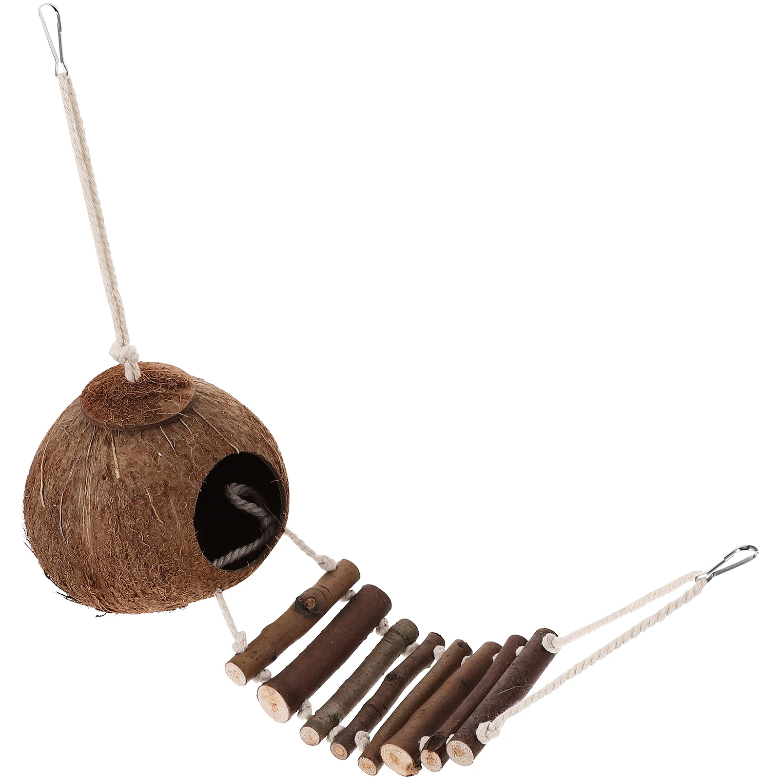 

Crab Cabin Hanging Coconut Cave Hideout Fish Tank Decoration Lodge Reptile Home Terrarium with Ladder