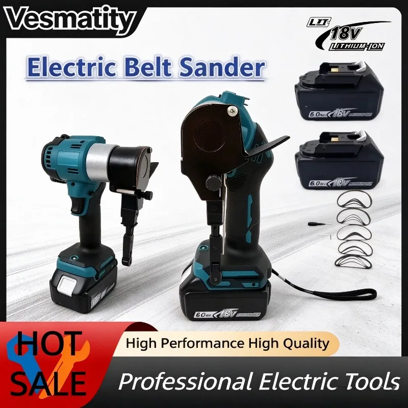 Portable Belt Sander Straight Sanding Machine Multifunctional Metal Wood Polishing Derusting Power Tool for 18V-20V battery.