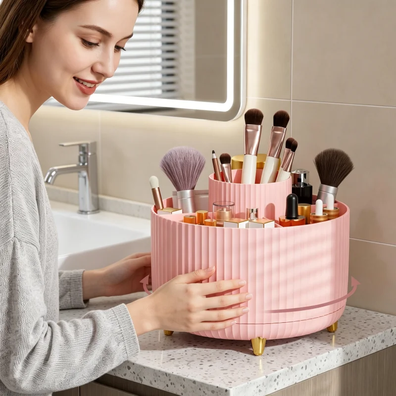 Organizador giratorio transparente para maquillaje, organizador de productos para el cuidado de la piel, caja de almacenamiento para tocador, organizador de cosméticos para lápices labiales, soporte para perfumes