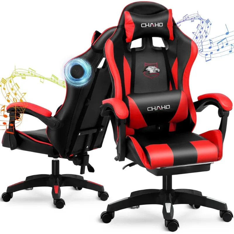 

Gaming Chair, Ergonomic Office Gaming Chair Computer Racing Chair with Footrest Lumbar Support Headrest and Bluetooth Spea