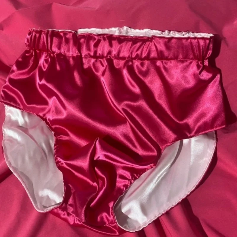 Man Floral Soft Silky Touch Briefs Handmade Double-sided Silk Satin Panties Sissy Cross dressing Club Party Sexy Costumes BF