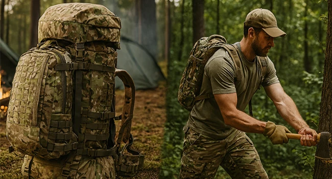 Military ILBE Laser Cut Tactical Backpack 1000D Waterproof With Hydration Pack & Radio Pouch 120L Capacity Camo