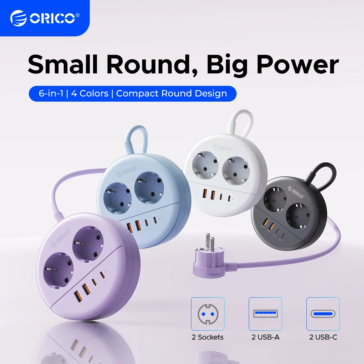 ORICO Desktop Round Power Strip PD20W Fast Charge 1.5M 3M Extension Power Cord Type C USB A Charging Station EU Plug Adapter