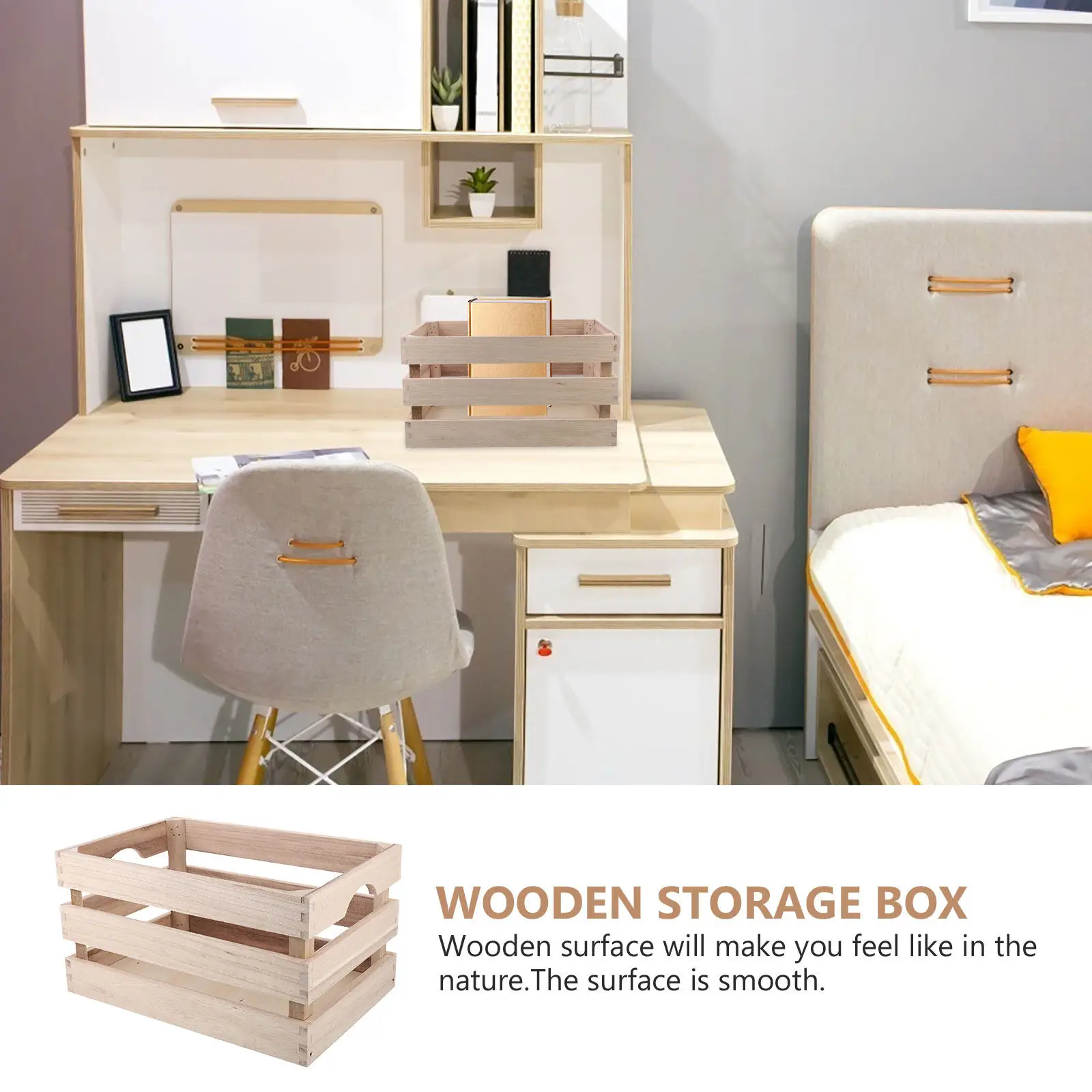 1pc Wooden Storage Box Desktop Organizer Pen Pencil Holder Business Card Mobile Phone Holder Natural Surface Multi-Purpose Tidy