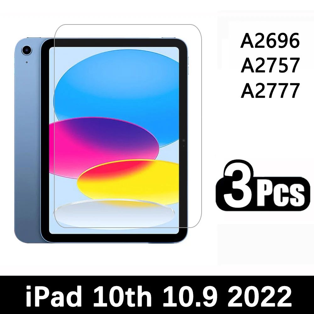 (3 Packs) Tempered Glass For Apple iPad 10 10.9 10th Generation 2022 A2757 A2777 Full Coverage Screen Protector Tablet Film