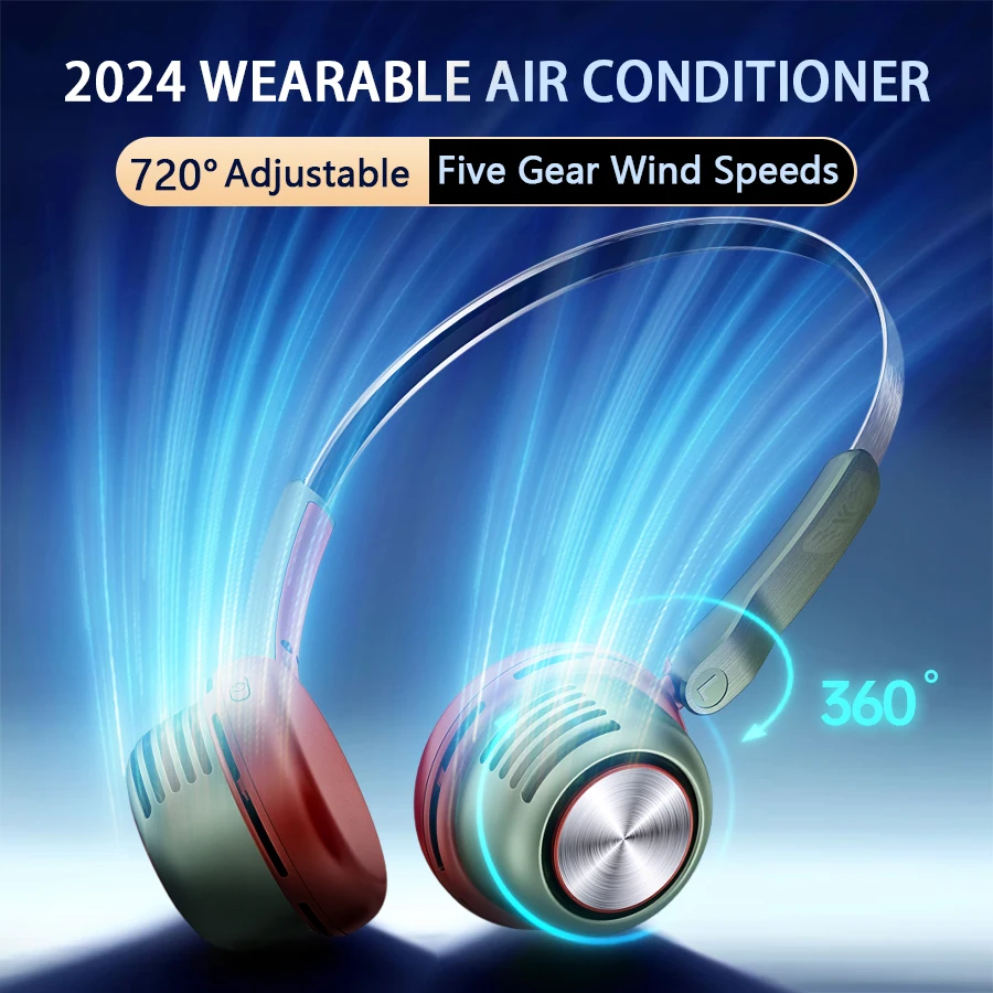

2024 New Super Cool Wearable Air Conditioner 720° Rotatable Hanging Neck Fan Portable Air Cooler Bladeless Neck Fan with 5 Gears