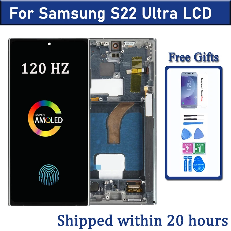 Pantalla LCD AMOLED 100% probada para Samsung Galaxy S22 Ultra 5G, pantalla táctil para S22 Ultra S908B, compatible con S Pen y huella dactilar.