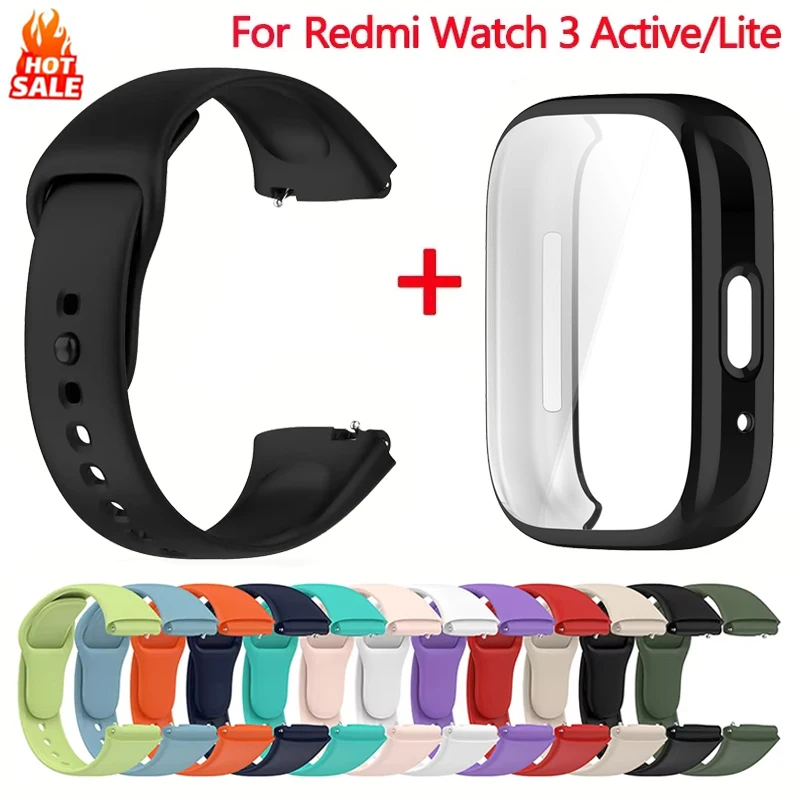 سوار من السيليكون + حافظة لساعة Xiaomi Redmi Watch 3 حزام نشط ملحقات الساعة الذكية سوار رياضي لساعة Redmi watch3 Active/Lite