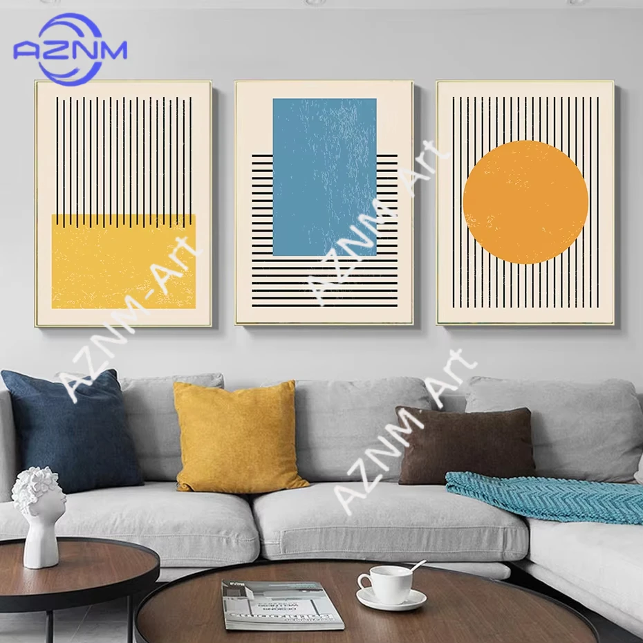 1 Stück/3 Stück Abstrakte Geometrische Formen Farbblöcke Linien Wandkunst Poster Leinwanddruck Gemälde Wohnzimmer Inneneinrichtung Dekoration