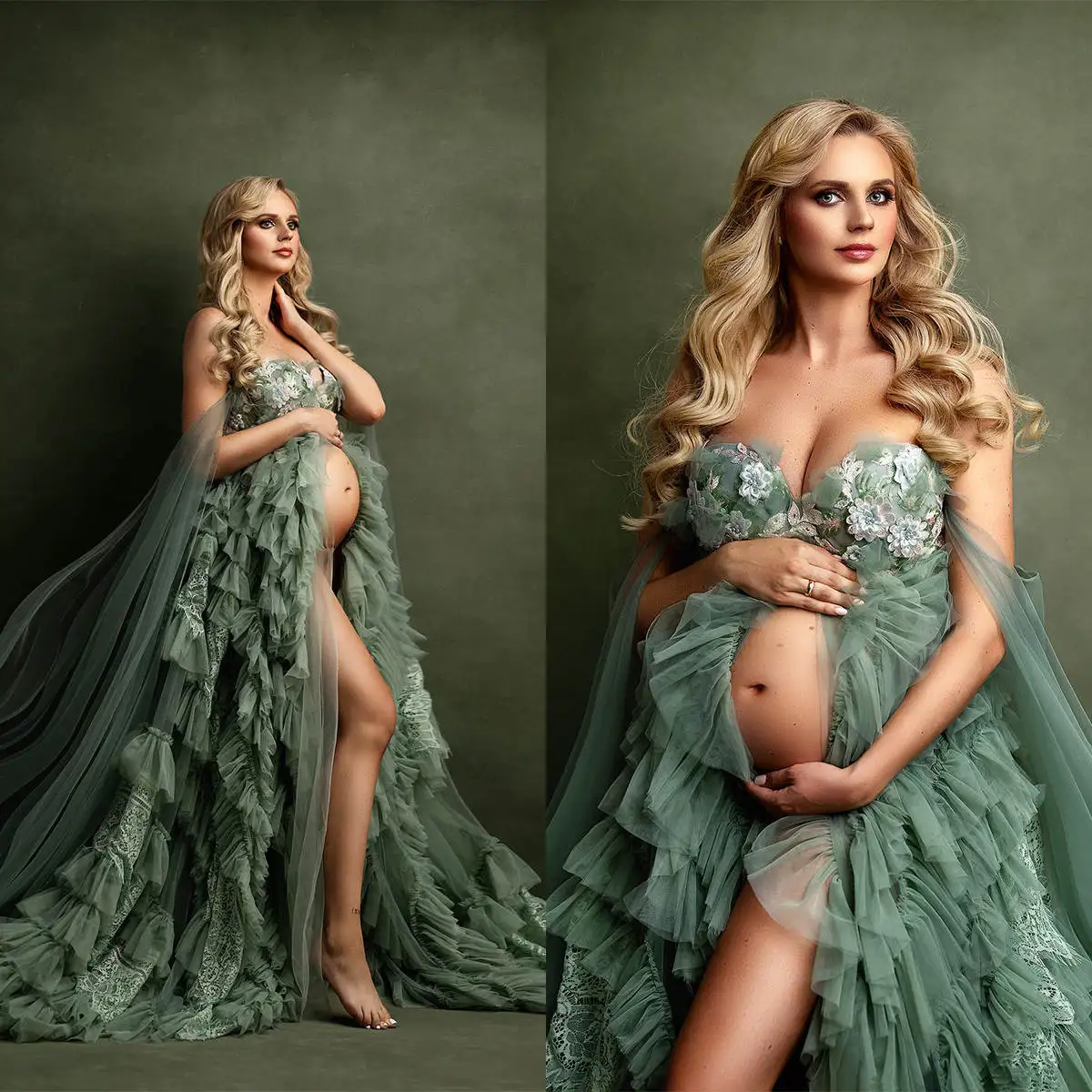 Sukienki ciążowe na sesję zdjęciową Ruffles bez ramiączek suknia ślubna na bal kobiety szata w ciąży Túnica Materna Custom Made
