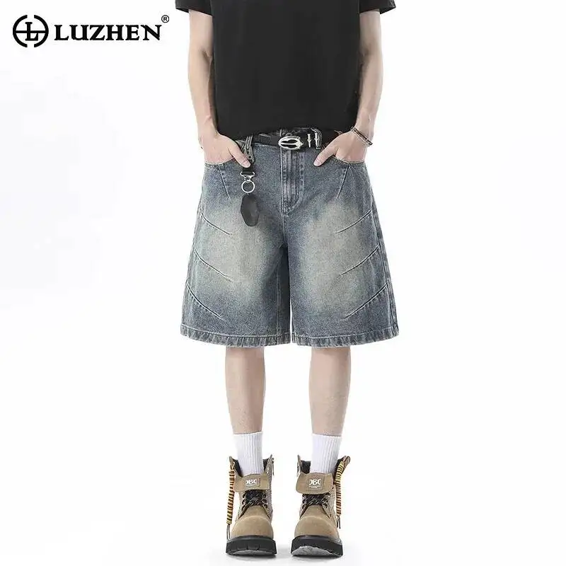 

LUZHEN 2026 Summer Vintage Gradient Washed Loose Straight Denim Five-pointed Pants Men's Fashion Handsome Jeans Shorts JY6727