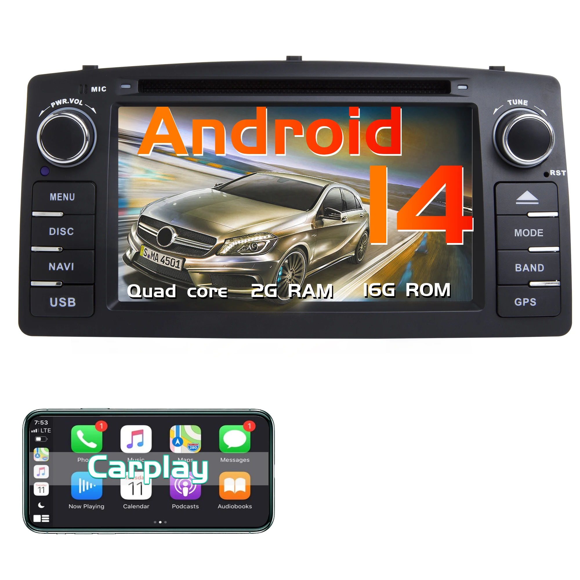 

Android car radio for BYD F3 2007-2011 stereo screen Carplay Bluetooth GPS Navigation FM radio 6.2’ [2+16G]